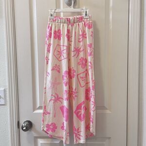 Zara Girls Pink Tropical Wide Leg Pants Floral Hawaiian Palm Trees Size 10 NWT